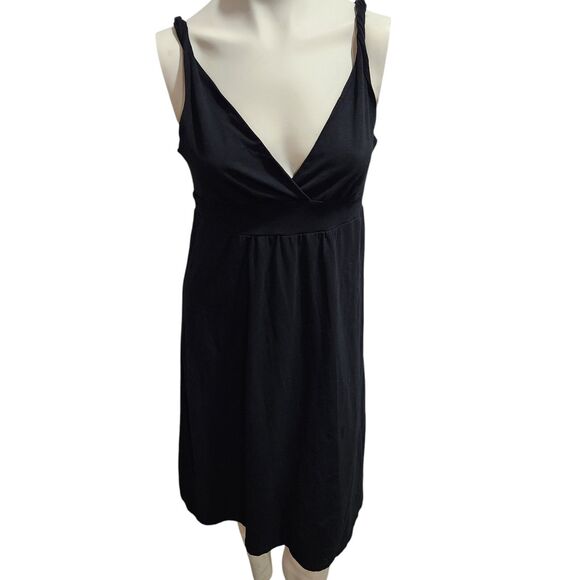 Gap Empire Waist Simple French Black Midi Dress Timeless Capsule Minimalist SZ M - Picture 1 of 4